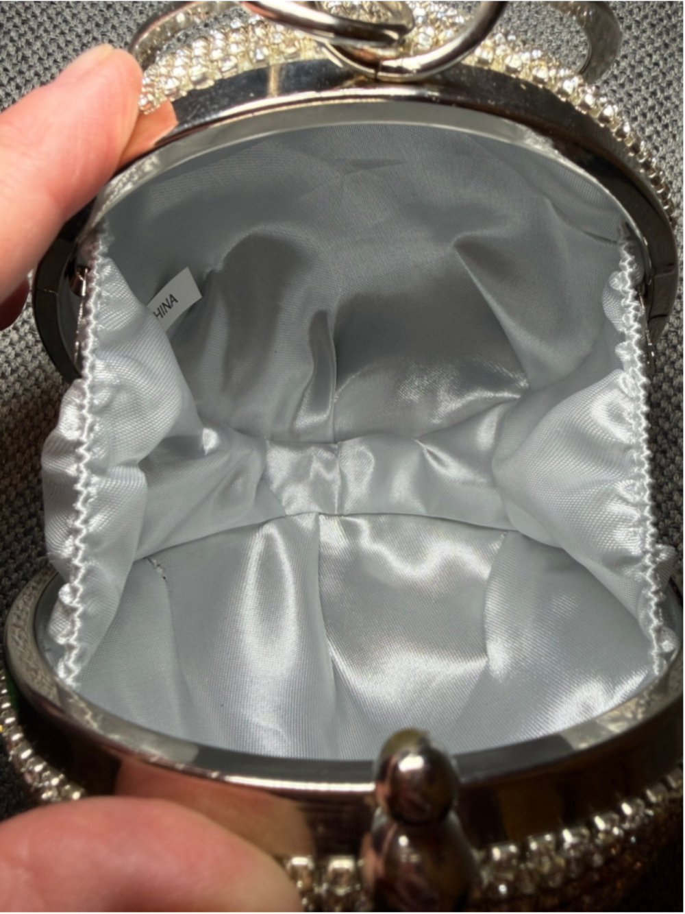 silver rhinestone fringe sphere clutch bag. Great for holiday parties - Picture 3 of 3